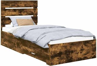 vidaXL Estructura De Cama Con Caj&oacute;n Roble Ahumado 90 X 190 Cm Vidaxl