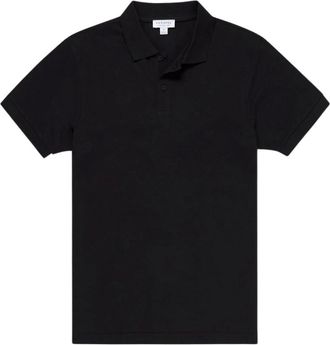 Sunspel Piqu&eacute; Polo met Korte Mouwen - Heren - Polos - Zwart - L - Katoen - Tops