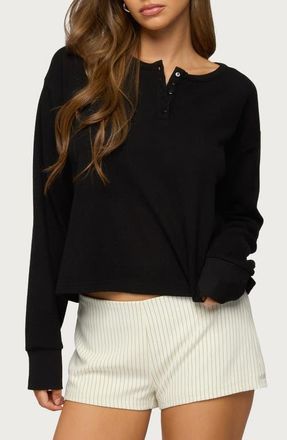 Edikted Deni Waffle Knit Henley in Black at Nordstrom, Size X-Small