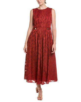 Anne Klein Pleated Neckline A-Line Midi Dress