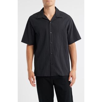 Nn.07 Julio 5721 Cotton Seersucker Camp Shirt in Black at Nordstrom Rack, Size Large