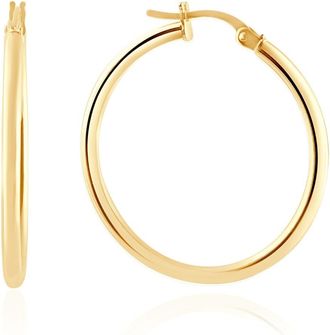 Pompeii3 14k Yellow Gold 2mm Designer Hoops Womens Earrings 1 Tall 1.25grams