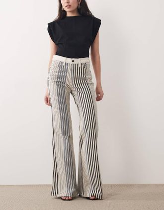 Wrangler Jeans a zampa anni 70 blu e crema a righe