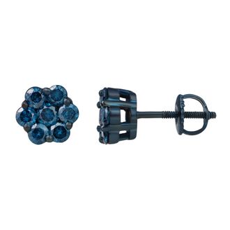 LuvMyJewelry Azure 0.75 Cts Blue Diamond Cluster Studs Blue Rhodium 10K Gold Earrings