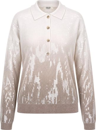 Liu Jo Gradient Sequin Knit Sweater with Polo Collar and Ribbed Finish