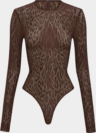 Alex Perry Animal Print Long-Sleeve Bodysuit