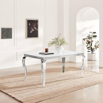 Furniturebox Skye Rectangular White Marble Glass & Metal 6 Seater Dining Table