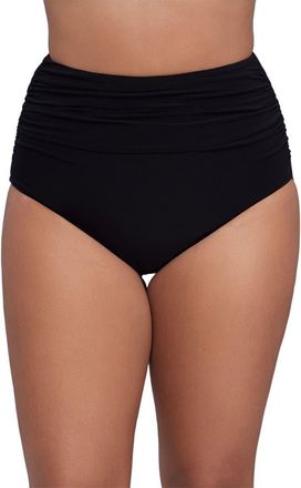 Trimshaper High Waist Shirred Plus Size Control Swim Brief in Black at Nordstrom, Size 16W