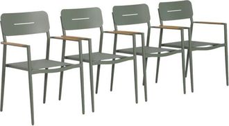 Sweeek Set of 4 garden armchairs aluminium and textilene khaki green 58x56x86 cm - Fira