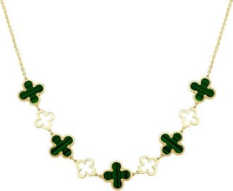 Italian Gold, Inc 14K Malachite Station Layered Clover Necklace