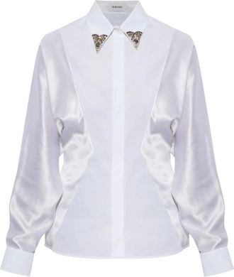 Versace Overhemden, Dames, Wit, XS, Katoen, Shirt van gecombineerde stoffen