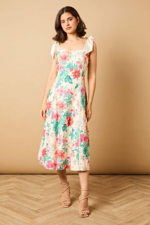 Oasis Womens Bow Strap Midi Prom Dress - Multicolour - Size 14 UK