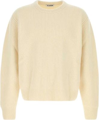 Jil Sander Trui met ronde hals van ribgebreid materiaal - Heren - Ronde hals truien - Beige - L - Wol - Truien & Vesten