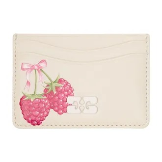 Ganni Womens Bou Card Case Cream Calfskin Cases