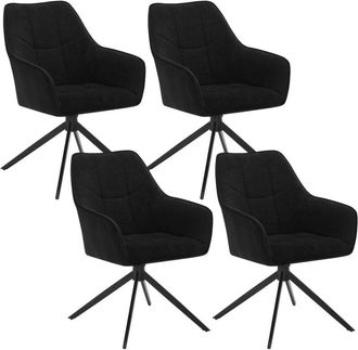 Woltu Woltu - Juego De 4 Sillas De Comedor Con Patas De Metal. Respaldo Y Asiento Giratorio. En Chenilla Y Pana Negra
