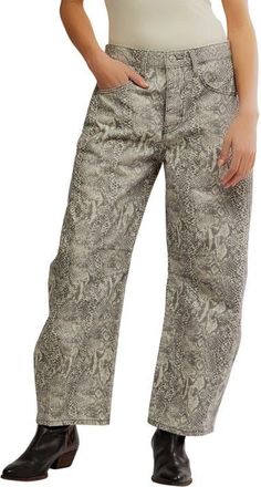 Free People Print Barrel Leg Jeans in Snake Combo at Nordstrom, Size 24