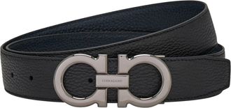 Ferragamo Textured Leather Reversible Belt with Metallic Double-Ring Buckle