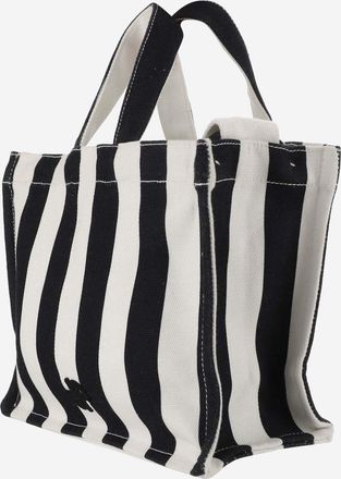 Patou Womens Small Cotton Canvas Tote Bag White, Black Shoulder
