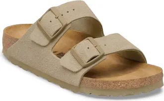 Birkenstock Unisex Slides Arizona Khaki Suede Slippers Flat Shoes