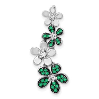 Diamond2Deal 14k White Gold Diamond and Emerald 4 Flowers Pendant