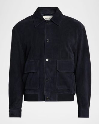 Frame Denim Mens Suede Button-Front Blouson
