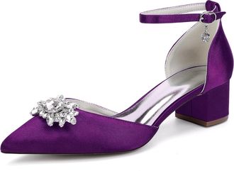 Generic Womens Shoes Evening Low Heel Bridal Wedding Pumps Satin Chunky Heels Prom Party Dress Pumps 4.5Cm,Dark Purple,10 UK
