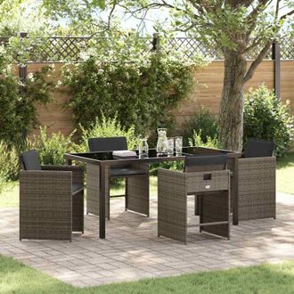 vidaXL Vidaxl - Conjunto De Comedor De Jard&iacute;n Con Coj&iacute;n 5 Pcs Gris Polirat&aacute;n