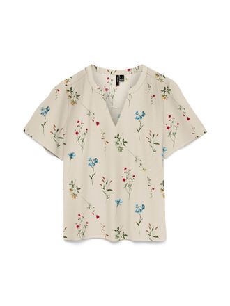 Vero Moda Shirtbluse VERO MODA VMJOSIE SS V-NECK GATHERING TOP WVN GA, Damen, Gr. XL, birch aop:bina, Web, Obermaterial: 83% Viskose, 17% Nylon, bedruckt, regul