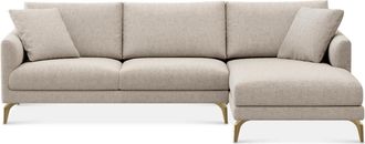 Castlery Lena Chaise Sectional Sofa Right Facing Customized, Performance Classic Twill Light Grey Brass Legs, Spill Resistant, Removable Covers for Castlery