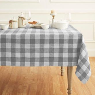 Solino Home Linen Tablecloth for Dining Table, Holiday and Everyday Dining Table Decor - Buffalo Check in Grey And White at Nordstrom, Size X-Small