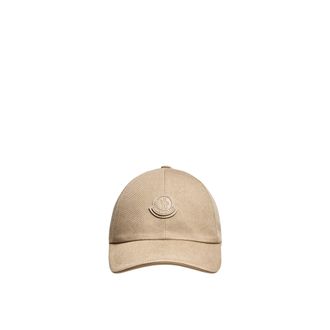 Moncler Moncler Leather Logo Cotton Gabardine Baseball Cap, Men, Beige, Size: One Size