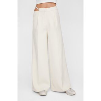 NASTY GAL Cutout Waist Wide Leg Pants in Ecru at Nordstrom, Size 14