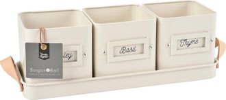 Burgon & Ball Herb Pots with Leather Handled Tray - Set of 3 in Stone at Nordstrom