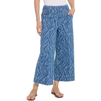 Lyss&eacute; Leo Print High Waist Ankle Wide Leg Denim Pants in Current Ripples at Nordstrom, Size X-Small