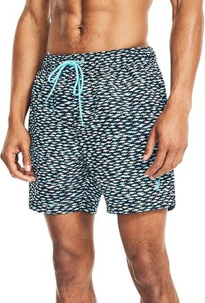 Nautica Swim Trunks Shorts Mens Navy Blue Fish Print Drawstring Waist FTS1026