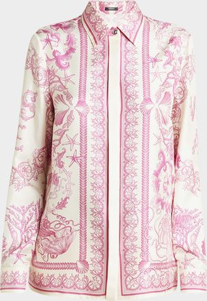 Versace Underwater Barocco Foulard Silk Twill Formal Shirt
