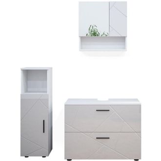 Vicco Set mobili bagno Irma, Bianco lucido, 3 parti, con mobile midi