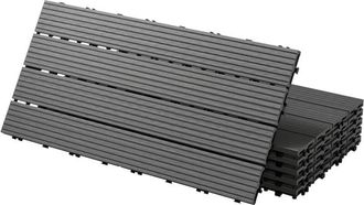 ECD Germany Ecd Germany Baldosas De Patio Wpc De 60x30 Cm 12 Piezas Por 2m&sup2; Con Aparencia De Madera Antracita Con Sistema De Drenaje Y Instalaci&oacute;n Mediante Clic A