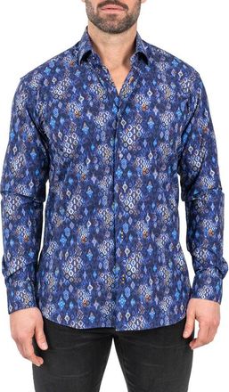 Maceoo Einstein Stretch Dragon Eye Button-Up Shirt in Blue at Nordstrom, Size 3