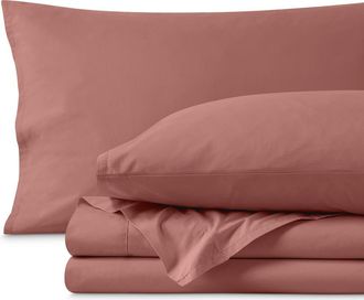 Bare Home 100% Organic Cotton Percale Cooling Sheet Set in Dusty Rose at Nordstrom, Size California King