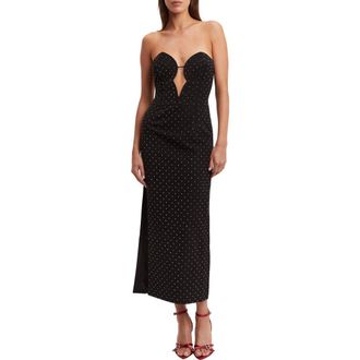 Bardot Eleni Studded Strapless Plunge Neck Midi Dress in Black at Nordstrom Rack, Size 4