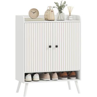 HOMCOM Homcom Zapatero De 2 Puertas En Lamas, Estantes Ajustables, Compartimento Abierto, Para 15 Pares De Zapatos, 75x35x97 Cm, Blanco