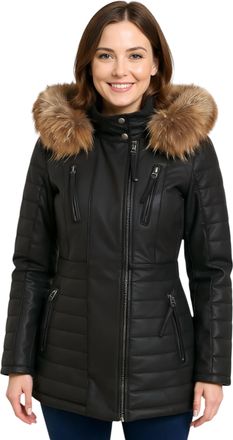 Infinity Leather Womens Black Quilted Parka Jacket-Bowen Lamb Leather - Size 16 UK