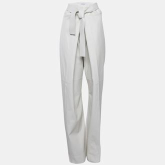Ferragamo Light Grey Leather Elasticated Waist Harem Pants