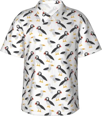 Generic Mens Button Down Casual Shirts Puffins Seagull Classic Hawaiian Short Sleeve Beach Shirt with Pocket M
