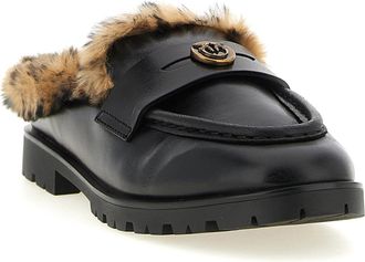 Pinko Fur-Lined Leather Mule - Black