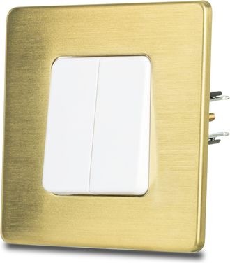 OEM Interruptor De Luz Doble Para Escaleras, Blanco, Acero Cepillado, Lat&oacute;n Pvd