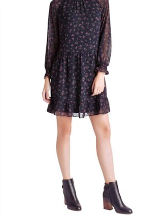 Kensie Fairytale Smocked Waist Long Sleeve Dress In Black