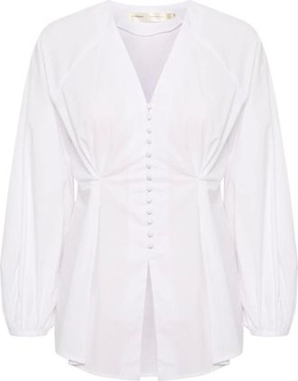 Inwear Overhemden, Dames, Wit, L, Leer, Elegante Getailleerde Blouse met Unieke Sluiting