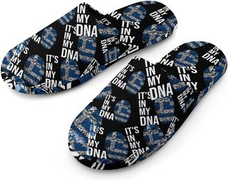 Generic Its In My DNA Greece Flag Mens Cozy Memory Foam Slippers Warm Cotton House Shoes Comfy Slipper for Indoor Outdoor